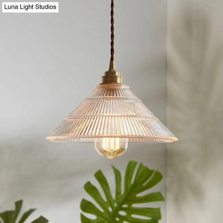 Vintage Clear Glass Cone Pendant Lamp - Single-Bulb Hanging Light For Dining Room