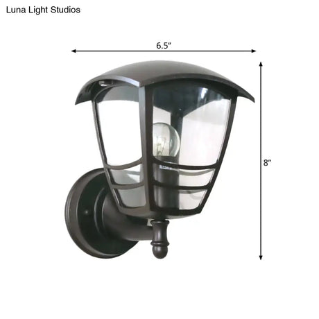 Vintage Clear Glass Lantern Wall Lamp For Courtyard: Dark Coffee 1-Light Lighting