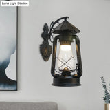 Vintage Clear Glass Lantern Wall Sconce For Outdoor Lighting With Single Bulb In Black/Bronze/Copper