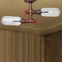 Vintage Clear Glass Semi Flush Light For Living Room With Weathered Copper Finish - 2 - Light