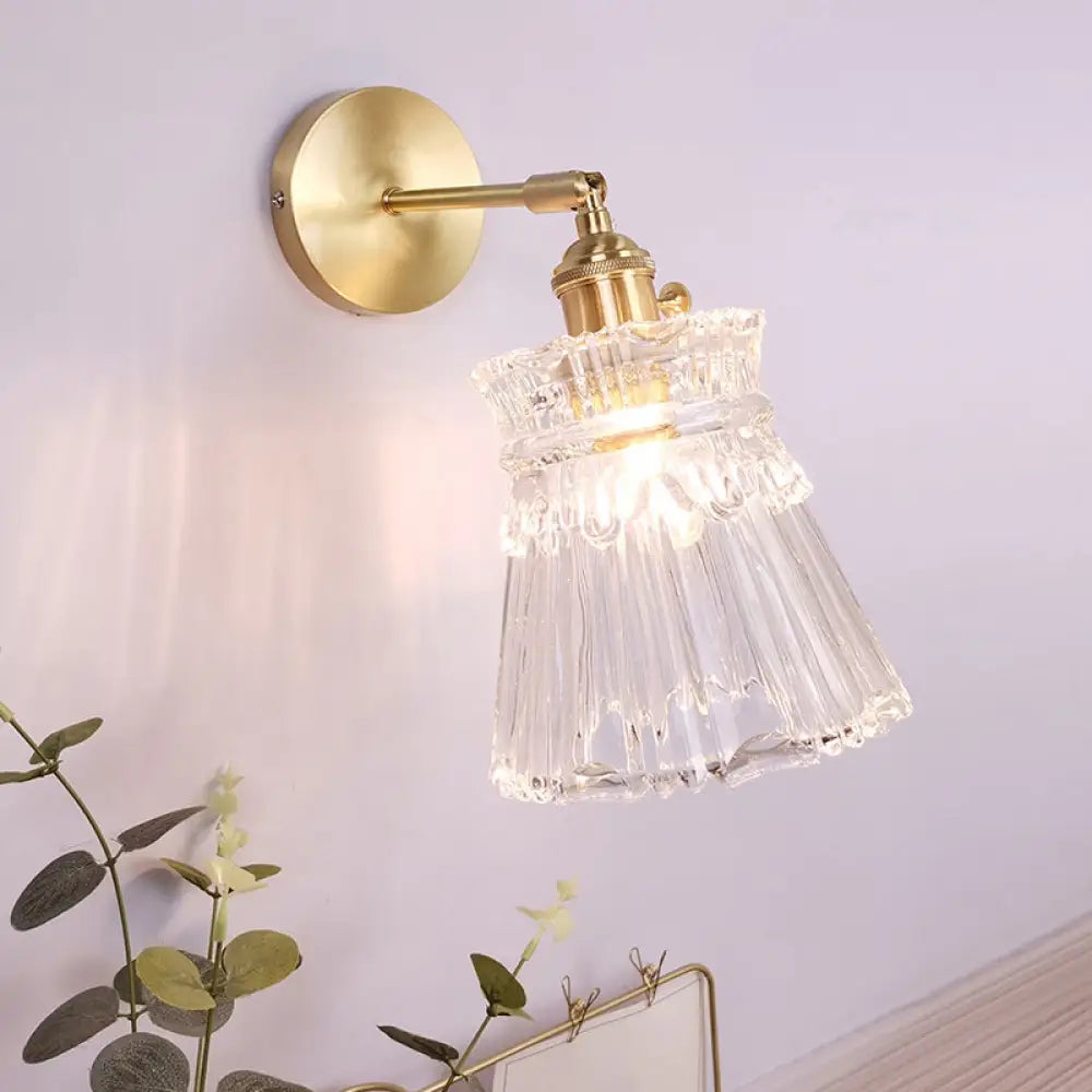 Vintage Clear Glass Wall Mounted Lamp - Single-Bulb Light Fixture For Bedroom / C