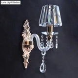 Vintage Clear Prismatic Crystal Cone Wall Lamp - Family Room Light Fixture With Curved Tube Glass