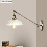 Vintage Clear Ribbed Glass Wall Sconce Black/Bronze/Brass 1-Light 8/12 L Arm