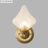 Vintage Clear Ribbed Glass Wall Sconce Light With Gold Finish - Shell Design