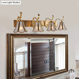 Vintage Colonial Floral Vanity Mirror Light: 4-Bulb Frosted Glass Sconce Wall Lighting In Gold