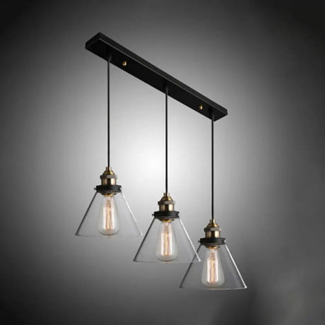 Vintage Cone Clear Glass Multi Pendant Light Fixture: 3/4/5-Light Hanging Lamp In Black 3 /
