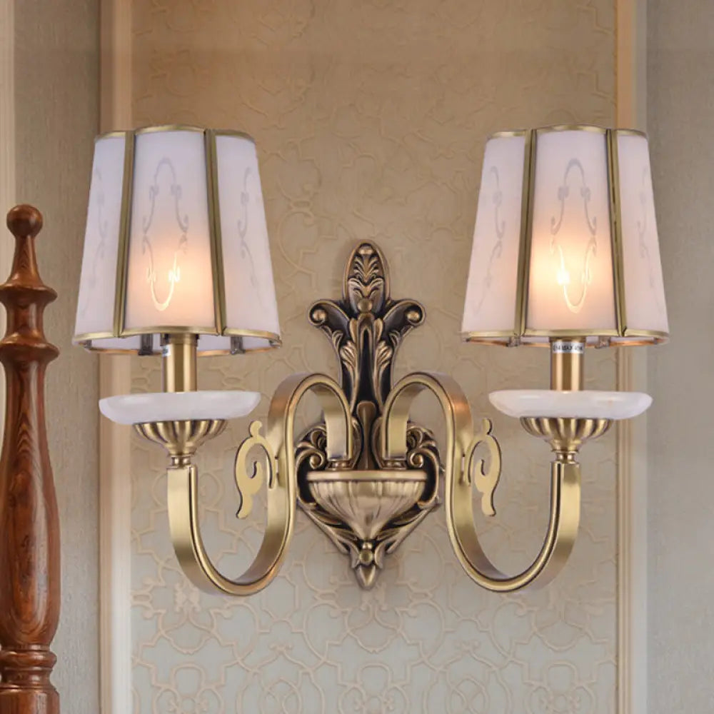 Vintage Cone Glass Sconce With Translucent Finish And Brass Mount - Indoor Wall Lamp 2 /