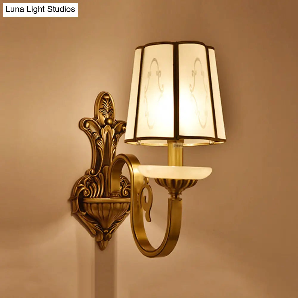 Vintage Cone Glass Sconce With Translucent Finish And Brass Mount - Indoor Wall Lamp