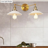Vintage Cone Opal Glass Sconce Wall Hanging Light - 2 Lights Bronze/Copper/Brass