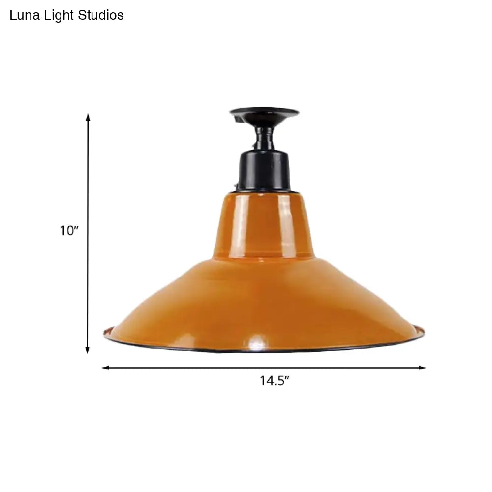 Vintage Cone Semi Flush Mount Ceiling Light In Orange - Perfect For Balcony