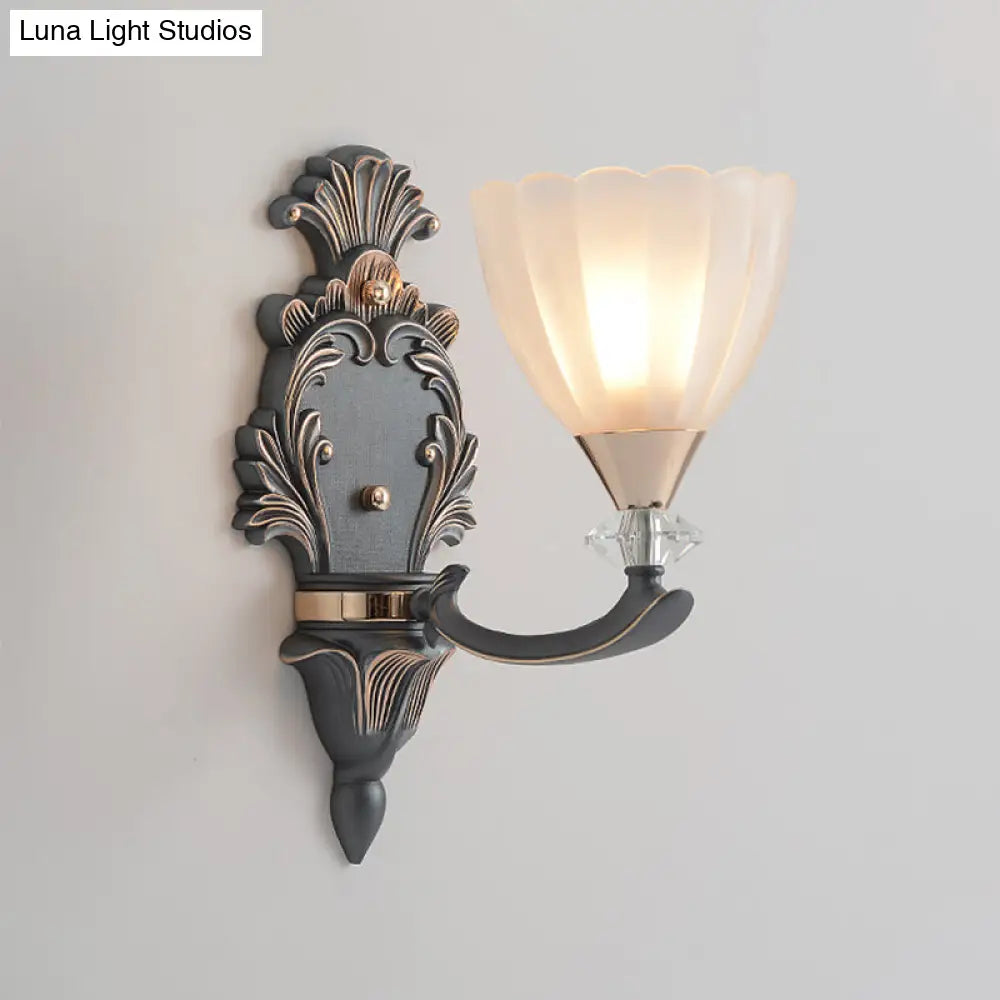 Vintage Cone White Ribbed Glass Wall Mounted Lamp For Living Room - 1/2 Bulbs Lighting Idea