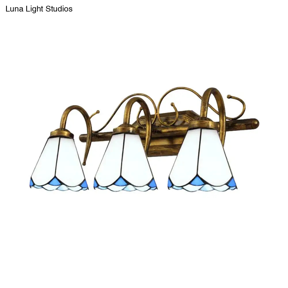 Vintage Conical Stained Glass Wall Sconce Light With 3 Lights In White - Bathroom Lighting