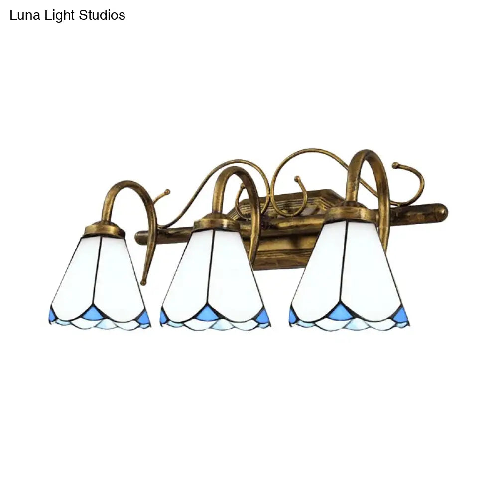 Vintage Conical Wall Mount Vanity Light With White Glass Shades - 2/3 Lights For Bathroom