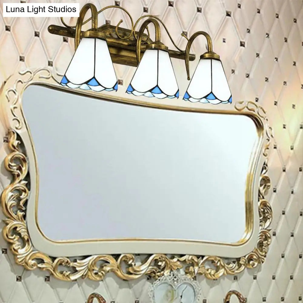 Vintage Conical Wall Mount Vanity Light With White Glass Shades - 2/3 Lights For Bathroom