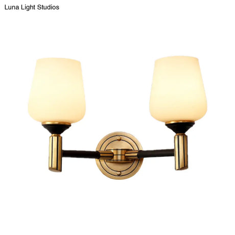 Vintage Conical Wall Sconce With Frosted Glass Shade In Black-Gold - Perfect For Foyer Lighting