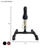 Vintage Copper/Black Desk Lamp: Small 1-Light Iron Exposed Bulb Night Table Light With Pipe-Like