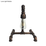 Vintage Copper/Black Desk Lamp: Small 1-Light Iron Exposed Bulb Night Table Light With Pipe-Like