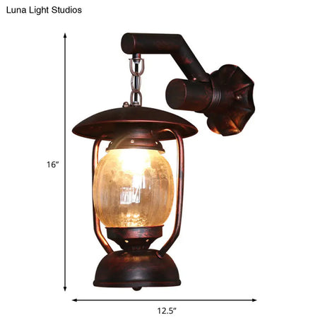 Vintage Copper Lantern Wall Light With Clear Glass - Outdoor Sconce Lamp