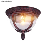 Vintage Copper Outdoor Flush Lighting With Seeded Glass And 2 Bulbs For Balcony