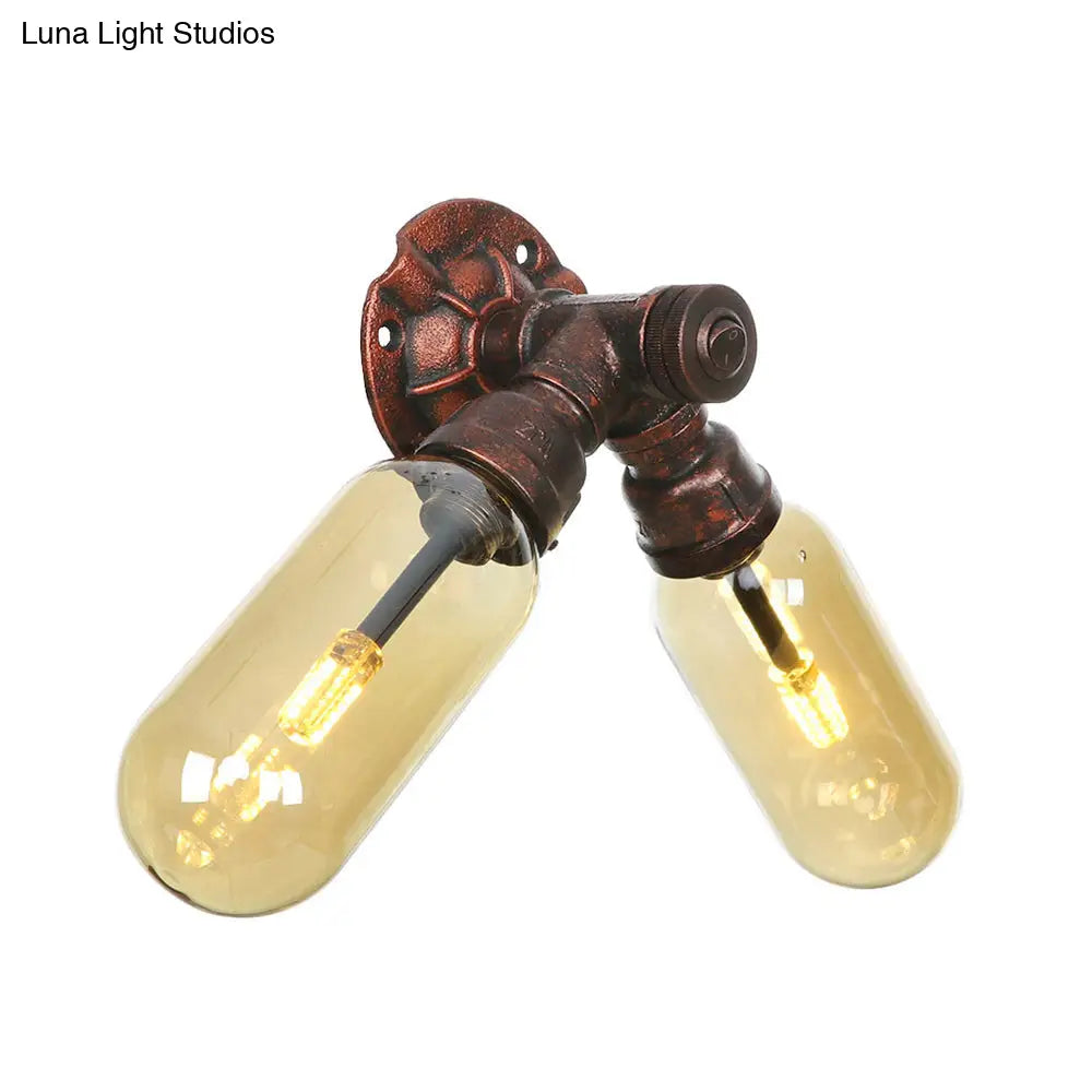 Vintage Copper Pipe Wall Sconce With 2 Led Lights For Living Room