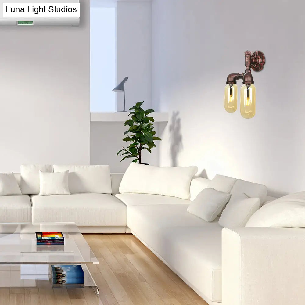 Vintage Copper Pipe Wall Sconce With 2 Led Lights For Living Room