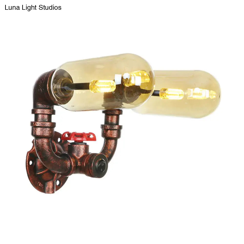 Vintage Copper Pipe Wall Sconce With 2 Led Lights For Living Room
