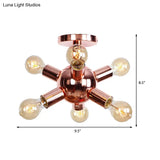 Vintage Copper Starburst Ceiling Light With Bare Bulb - Ideal For Restaurants (6/9 Heads)