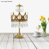 Vintage Crown Shaped Crystal Brass Nightstand Lamp - Bedroom Table Lighting