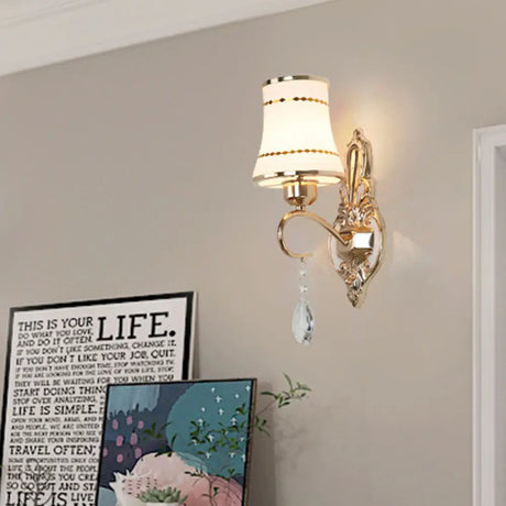 Vintage Crystal Flared Wall Mounted Lamp: Gold Sconce Light For Living Room
