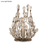 Vintage Crystal Flower Vine Table Lamp With Faceted Gold/Silver Finish - Elegant Hotel Nightstand