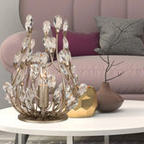 Vintage Crystal Flower Vine Table Lamp With Faceted Gold/Silver Finish - Elegant Hotel Nightstand