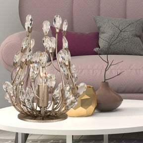 Vintage Crystal Flower Vine Table Lamp With Faceted Gold/Silver Finish - Elegant Hotel Nightstand