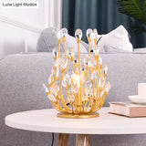 Vintage Crystal Flower Vine Table Lamp With Faceted Gold/Silver Finish - Elegant Hotel Nightstand
