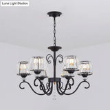 Vintage Crystal Prisms Chandelier With Conic Black Suspension Lighting - 3/6/8 Heads & Scroll Arm