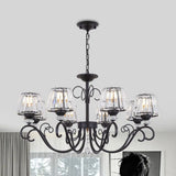 Vintage Crystal Prisms Chandelier With Conic Black Suspension Lighting - 3/6/8 Heads & Scroll Arm