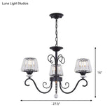 Vintage Crystal Prisms Chandelier With Conic Black Suspension Lighting - 3/6/8 Heads & Scroll Arm