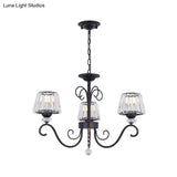 Vintage Crystal Prisms Chandelier With Conic Black Suspension Lighting - 3/6/8 Heads & Scroll Arm