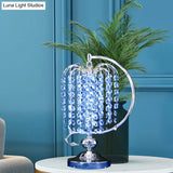 Vintage Crystal Table Lamp: 1-Head Drooping Tassel Night Light In Retro Pink/Yellow/Blue Polished