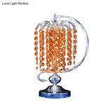 Vintage Crystal Table Lamp: 1-Head Drooping Tassel Night Light In Retro Pink/Yellow/Blue Polished