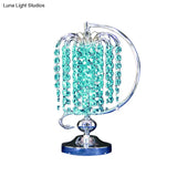 Vintage Crystal Table Lamp: 1-Head Drooping Tassel Night Light In Retro Pink/Yellow/Blue Polished