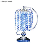 Vintage Crystal Table Lamp: 1-Head Drooping Tassel Night Light In Retro Pink/Yellow/Blue Polished