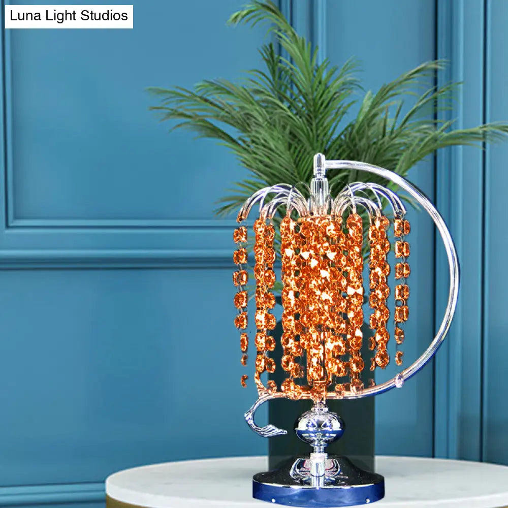 Vintage Crystal Table Lamp: 1-Head Drooping Tassel Night Light In Retro Pink/Yellow/Blue Polished
