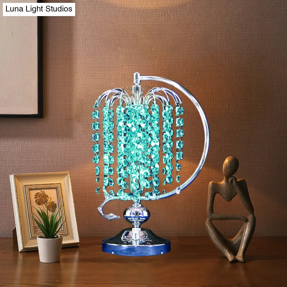 Vintage Crystal Table Lamp: 1-Head Drooping Tassel Night Light In Retro Pink/Yellow/Blue Polished