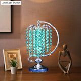 Vintage Crystal Table Lamp: 1-Head Drooping Tassel Night Light In Retro Pink/Yellow/Blue Polished