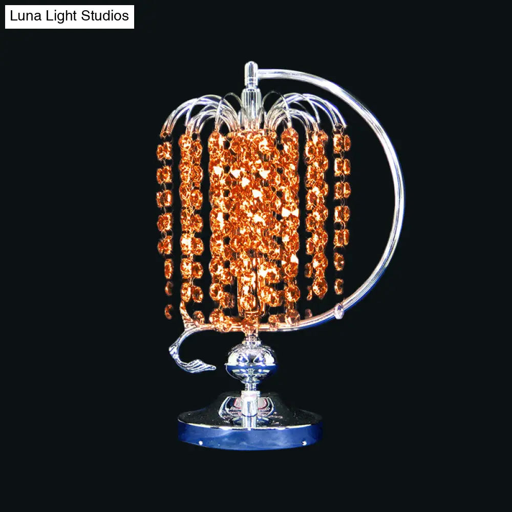 Vintage Crystal Table Lamp: 1-Head Drooping Tassel Night Light In Retro Pink/Yellow/Blue Polished