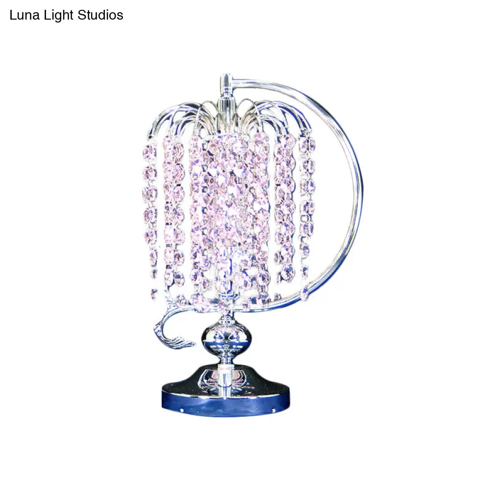 Vintage Crystal Table Lamp: 1-Head Drooping Tassel Night Light In Retro Pink/Yellow/Blue Polished