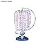 Vintage Crystal Table Lamp: 1-Head Drooping Tassel Night Light In Retro Pink/Yellow/Blue Polished