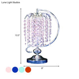 Vintage Crystal Table Lamp: 1-Head Drooping Tassel Night Light In Retro Pink/Yellow/Blue Polished