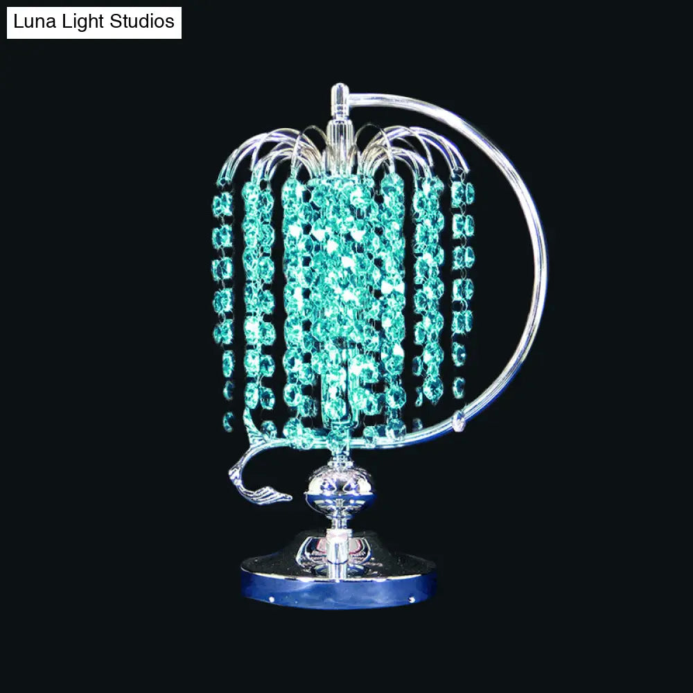 Vintage Crystal Table Lamp: 1-Head Drooping Tassel Night Light In Retro Pink/Yellow/Blue Polished