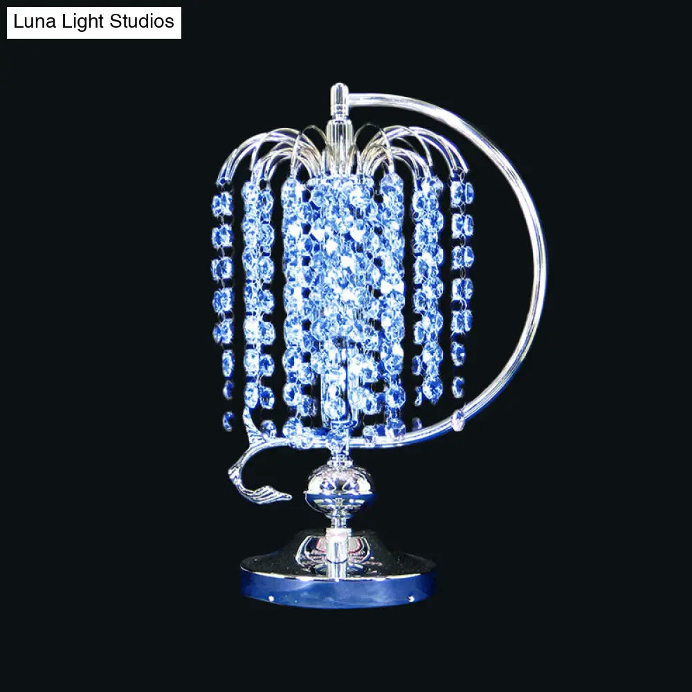 Vintage Crystal Table Lamp: 1-Head Drooping Tassel Night Light In Retro Pink/Yellow/Blue Polished